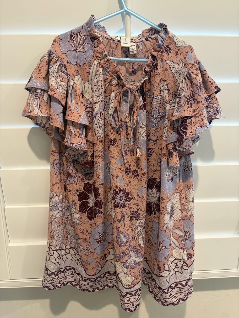 JOIE Silk Batik Floral Flutter Sleeve Tunic Top Size M